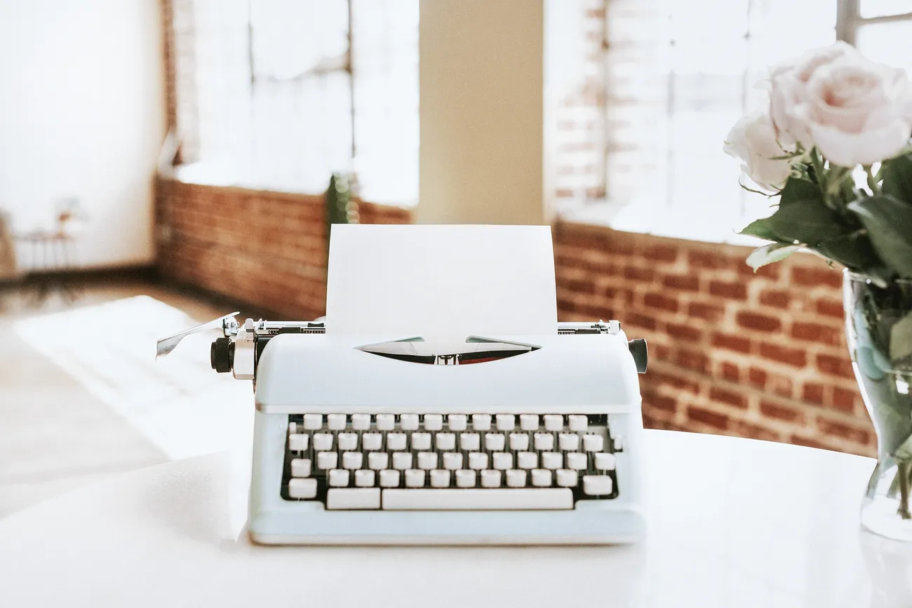 Retro light blue pastel typewriter