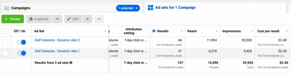 screenshot showing gold advertising results