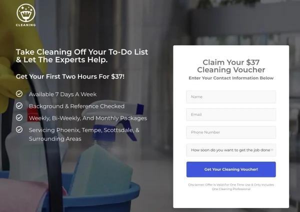 An example of "above the fold" from a cleaning company homepage.