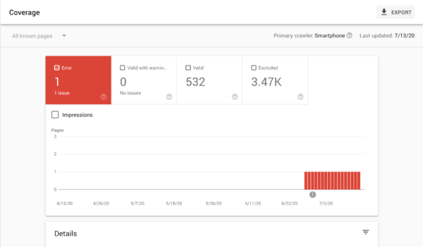 google search console coverage