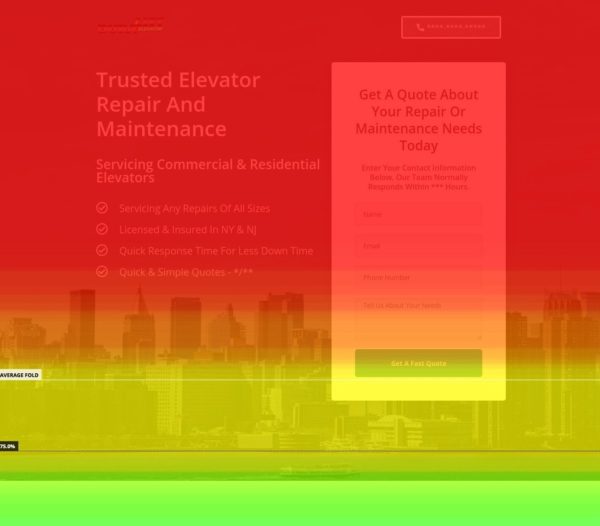Homepage heatmap for an elevator repair company