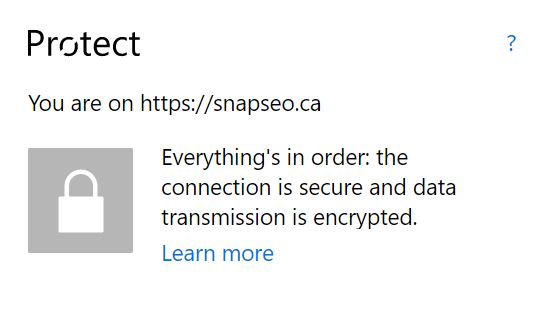 image showing that snap SEO is secured and has an HHTPS